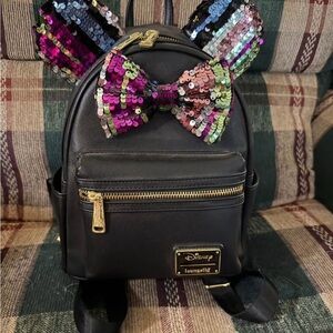 Loungefly Disney Sequin Mini Backpack - Black and Multicolor